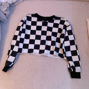 Forever 21 Cropped Checkered Crew Neck Sweatshirt
